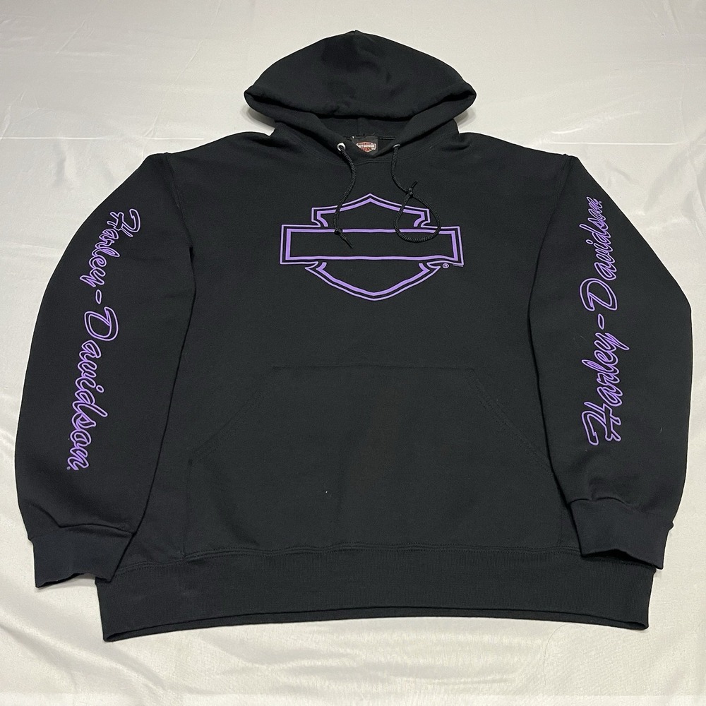Harley-Davidson Hoodie Adult L Black Purple Sweatshirt Sleeve Hits